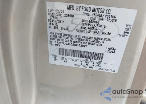 2005 Ford Escape Xlt z USA, uszkodzony, nr VIN 1FMYU03105KD52028